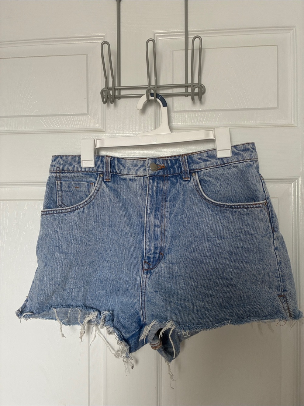 Zara Light Blue Distressed Denim Jean Shorts
